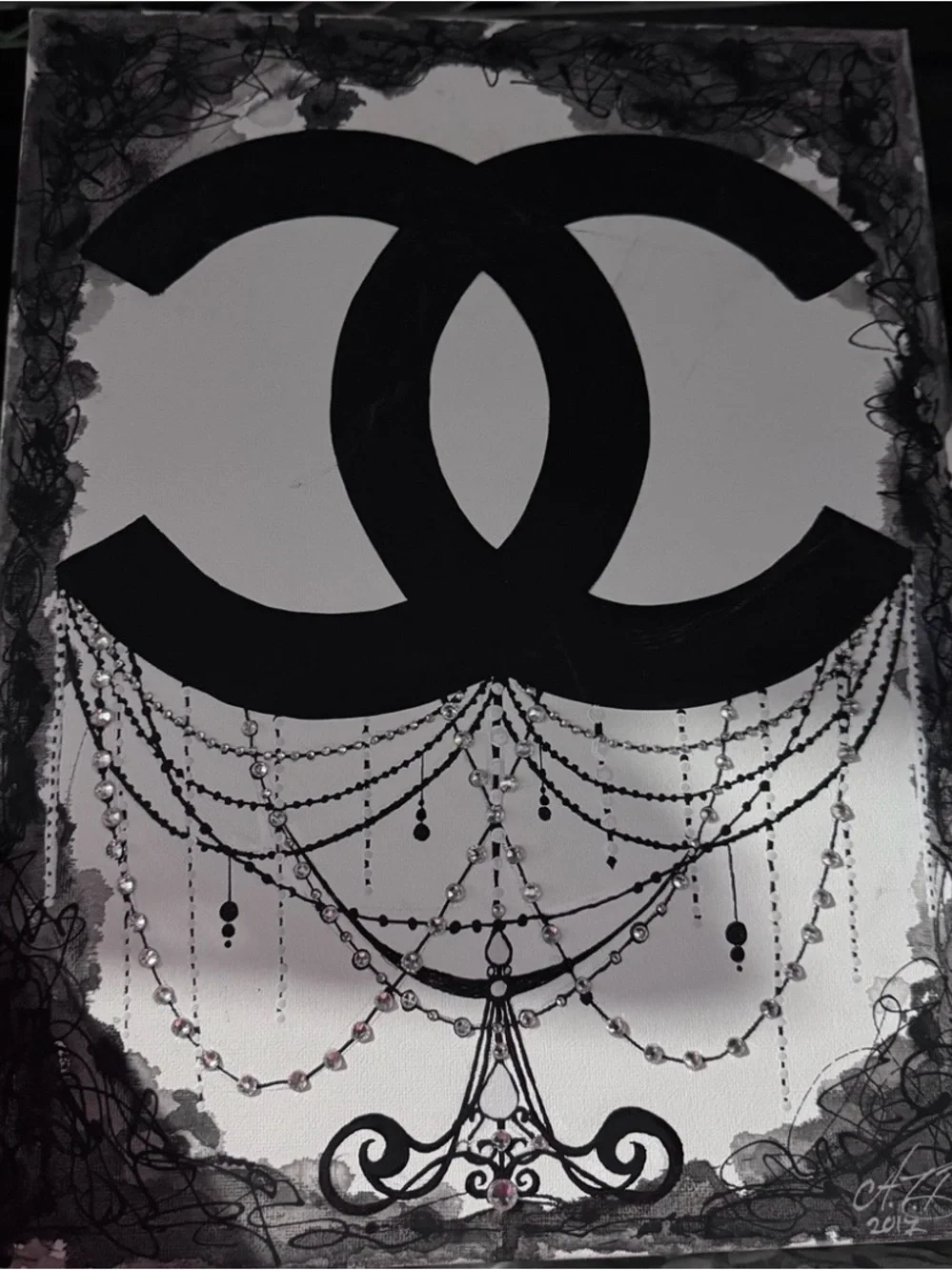 Signed 2015 Black White Fashion Canvas Art Glam Wall Decor